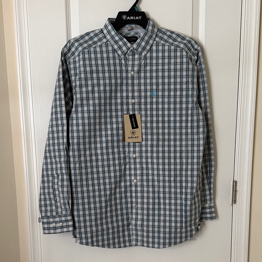 Ariat Men's White and Blue Checkered Shirt